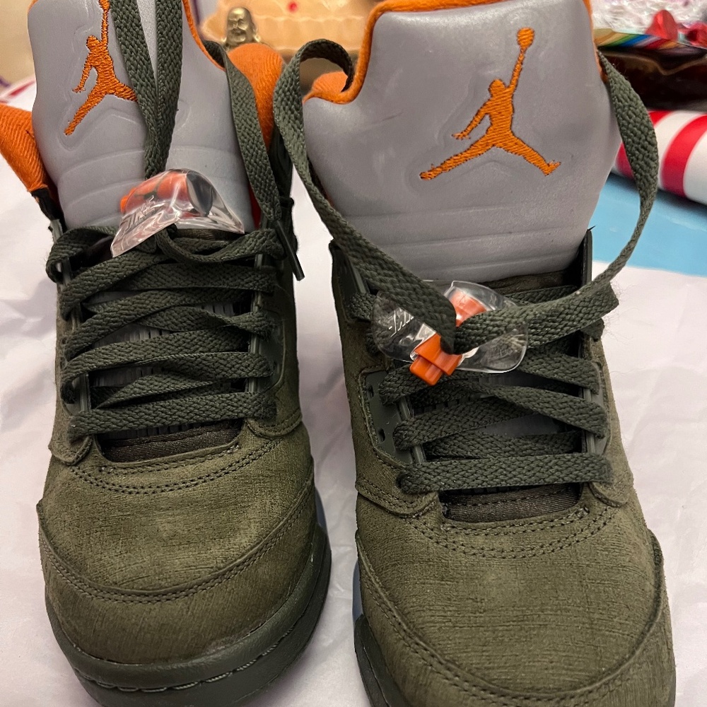 Retro Olive Green and Orange Jordans 5
